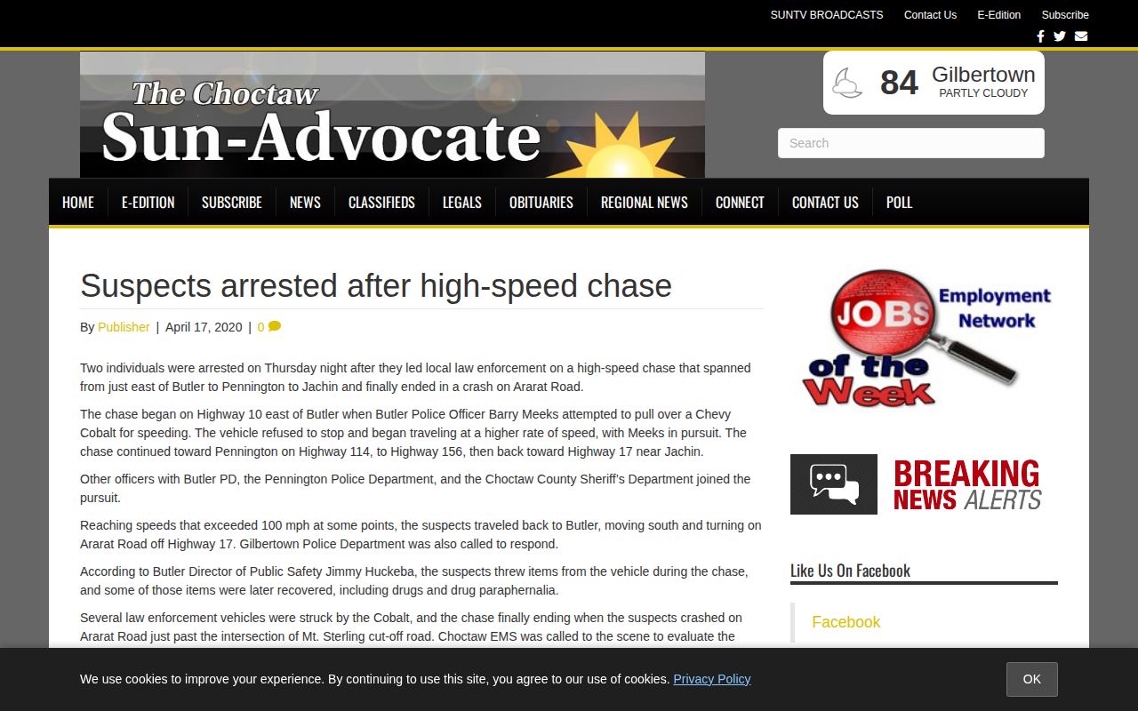 Captured Choctaw Sun-Advocate local arrest news article