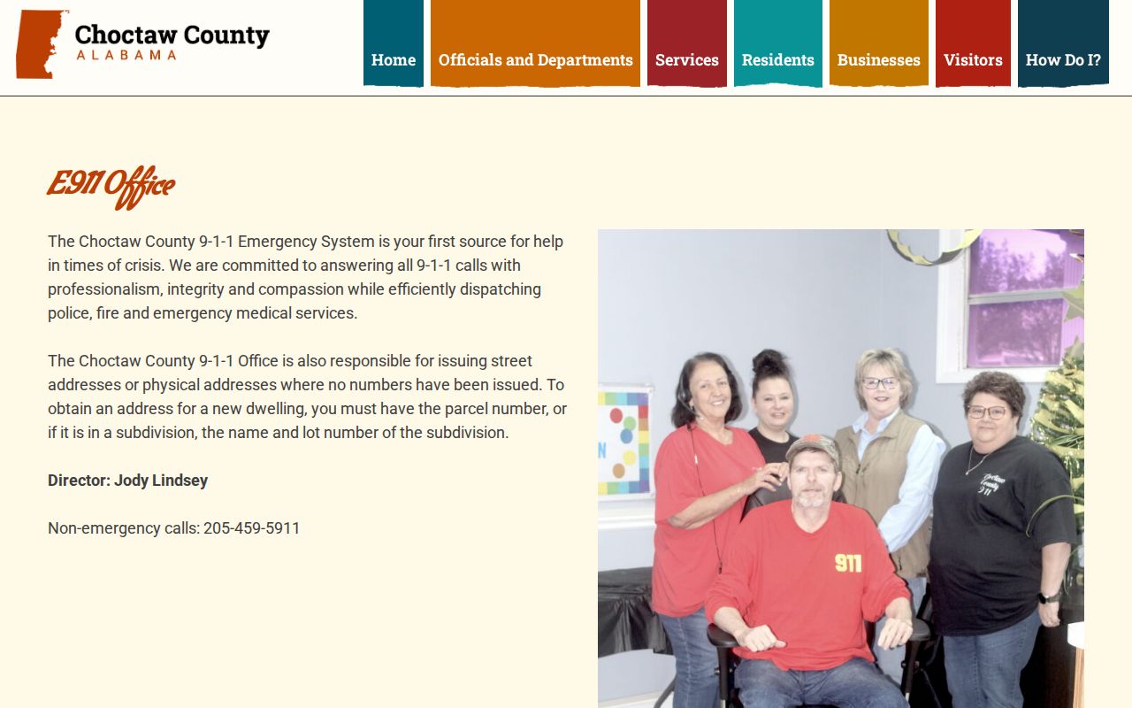 Captured Choctaw County E-911 office contact page
