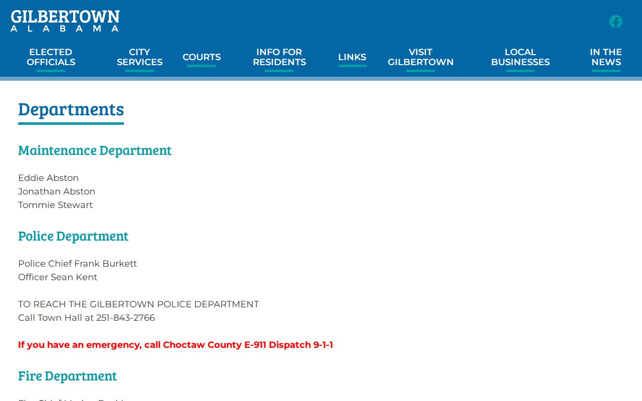 Gilbertown Police Department public contact page for arrest records routing